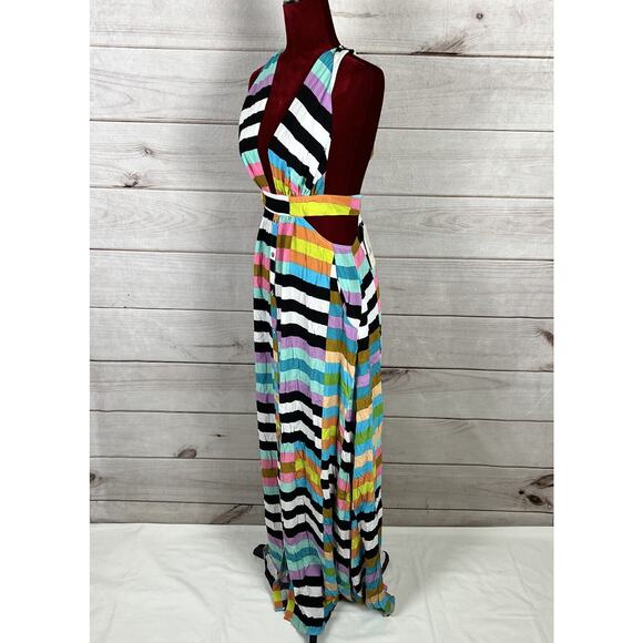 NWT Mara Hoffman Sleeveless Wrap Halter Striped Multicolor Maxi Dress Sz 4 - Picture 9 of 16